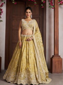 Odette - Mustard Silk Blend Embellished Semi Stitched Lehenga Choli With Dupatta