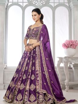 Odette - Violet Silk Blend Embellished Semi Stitched Lehenga Choli With Dupatta