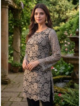 Lakshita - Beige Embellished Net Straight Kurti