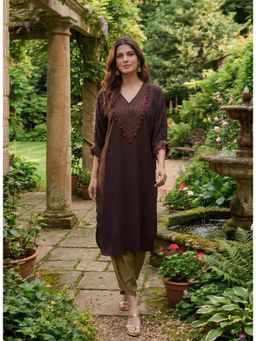 Lakshita - Brown Satin Zari Embroidered Kurta