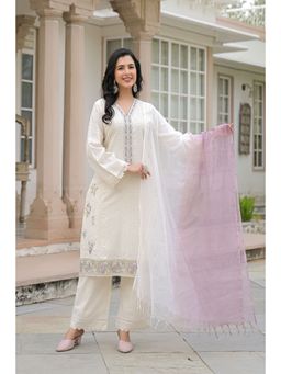 BAIRAAS - Women White Embroidered V-Neck Kurta Pant And Dupatta
