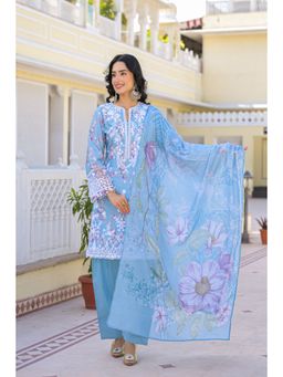BAIRAAS - Women Blue Floral Embroidery Kurta Salwar And Dupatta