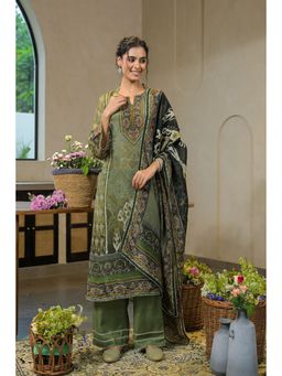 BAIRAAS - Women Green Printed Beads Kurta Pant And Dupatta