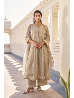 BAIRAAS - Women Brown Embroidery Anarkali Kurta Pant And Dupatta