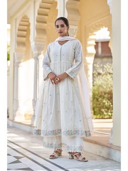 BAIRAAS - Women White Embroidery Anarkali Kurta Pant And Dupatta
