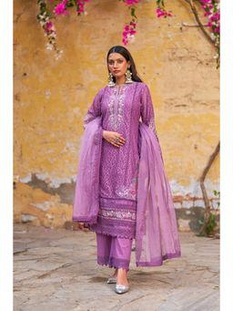 BAIRAAS - Womens Purple Embroidered Kurta Pant And Dupatta