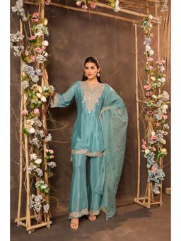 BAIRAAS - Womens Blue Embroidered Kurta Pant And Dupatta