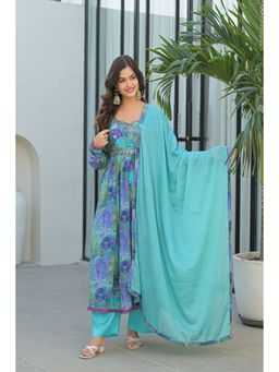 BAIRAAS - Womens Blue Embroidered Anarkali Kurta Pant And Dupatta