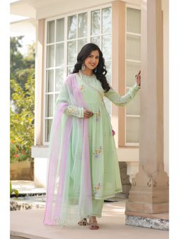 BAIRAAS - Womens Green Embroidered Anarkali Kurta Pant And Dupatta
