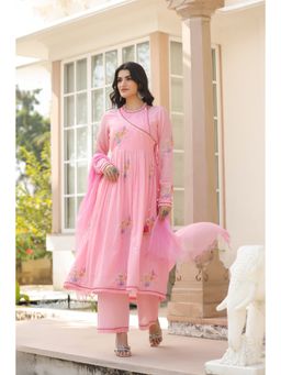 BAIRAAS - Womens Pink Embroidered Anarkali Kurta Pant And Dupatta