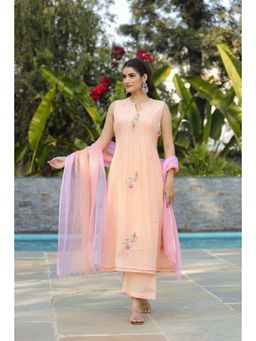 BAIRAAS - Women Peach Embroidered Anarkali Kurta Pant And Dupatta