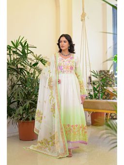 BAIRAAS - Women Green Printed Anarkali Kurta Pant And Dupatta