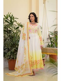 BAIRAAS - Women Yellow Printed Anarkali Kurta Pant And Dupatta