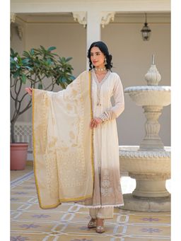 BAIRAAS - Womens Beige Embroidered Anarkali Kurta Pant And Dupatta