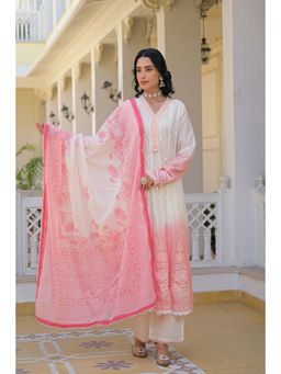 BAIRAAS - Womens Pink Embroidered Anarkali Kurta Pant And Dupatta