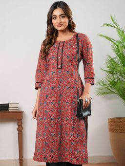 ARAMYA - Kantha Cotton Straight Jaal Print Kurta For Women