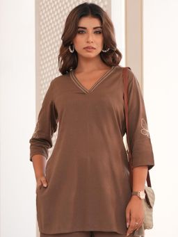 ARAMYA - Linen Cotton Straight Kurti For Women