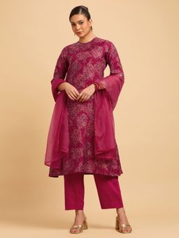 VISMAY - Magenta Modal Chanderi Printed Kurta Pant And Dupatta