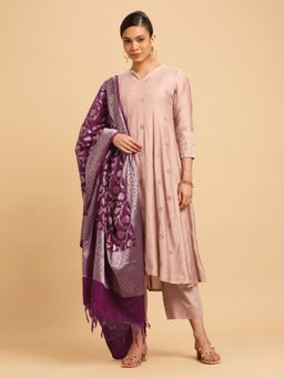 VISMAY - Pink Viscose Blend Embroidery Anarkali Kurta Pant And Dupatta