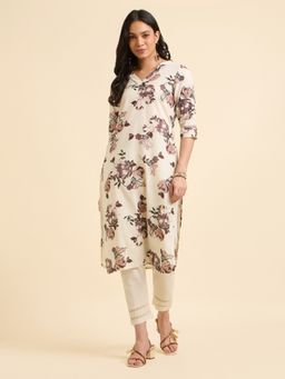 VISMAY - Ivory Flax Floral Printed Kurta