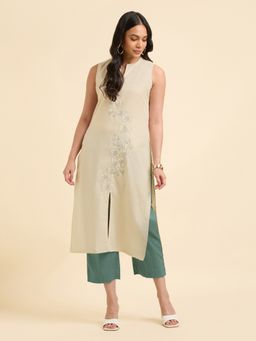 VISMAY - Ivory Cotton Flax Slub Kurta And Pant