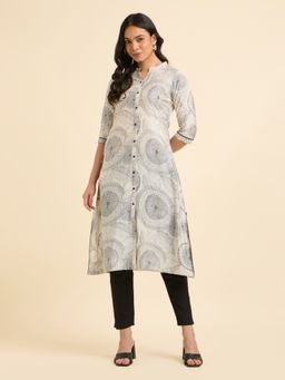VISMAY - Black Modal Chanderi Printed Flared Kurta
