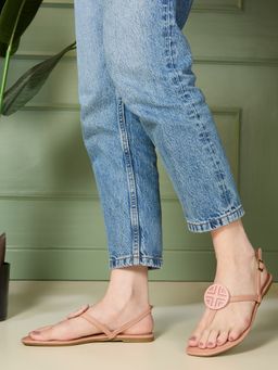 Inc.5 - Womens Peach Casual Solid T-Strap Sandals