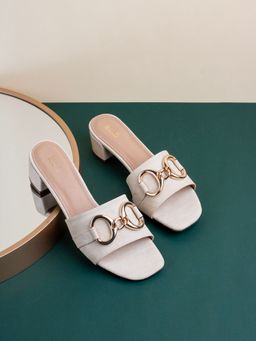 Inc.5 - Womens Cream Party Wear Square Toe Block Sandal Heels