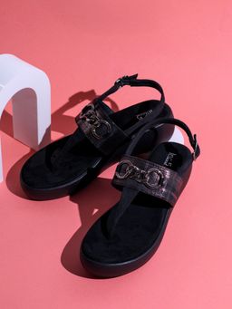 Inc.5 - Womens Black Party Wear Embellished Round Toe Sandals Heels