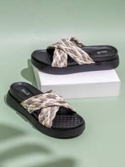 Inc.5 - Womens Black Party Wear Textured Slip-On Sandals