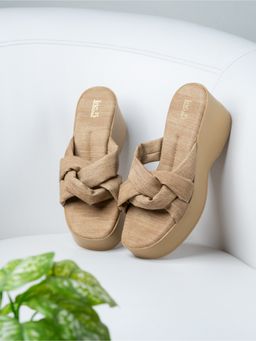 Inc.5 - Womens Beige Party Wear Solid Round Toe Wedge Heels