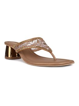 Inc.5 - Womens Golden Ethnic Embellished Square Toe Block Sandals Heels