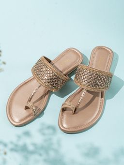 Inc.5 - Womens Rose Gold Ethnic Embellished One Toe Flats Slip-On