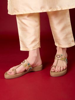 Inc.5 - Womens Beige Ethnic Embellished One Toe Slip-On Sandals