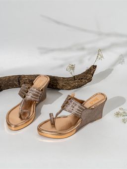 Inc.5 - Womens Rose Gold Ethnic Embellished Round Toe Wedges Heels