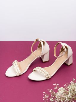 Inc.5 - Womens Cream Party Wear Solid Round Toe Block Sandal Heels