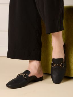 Inc.5 - Womens Black Party Wear Solid Pattern Mules Heels