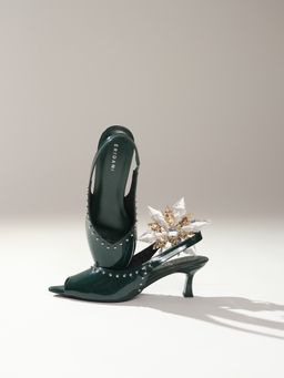 ERIDANI - Wreath Green Studded Sandal Heels