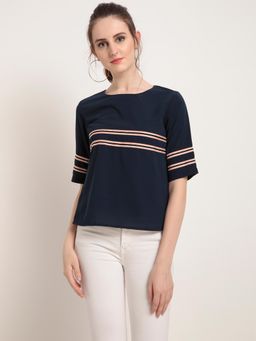 RARE - Women Navy Blue Striped Top