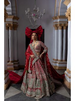 Aangan by Parul - Red Scarlet Enchantment Lehenga with Blouse and Dupatta (Set of 3)