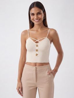 MISS MOSA BY AKANKSHA - Danish Knit Summer In Beige Crop Top