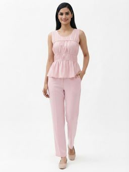 AAREIN - Pink Smocked Solid Co-Ord Set
