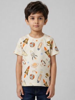 Oh Rare - Off White Printed Regular Fit T-Shirt