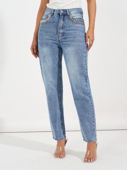Styli - Blue Embellished Jeans