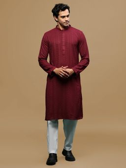 Sanwara - Maroon Chikankari Kurta with Salwar (Set of 2)
