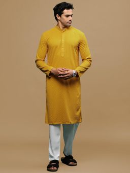 Sanwara - Mustard Chikankari Kurta with Salwar (Set of 2)