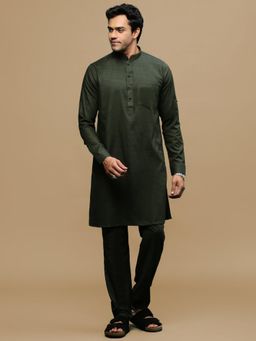 Sanwara - Olive Pathani Kurta with Pant (Set of 2)