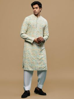 Sanwara - Printed Sky Blue Chikankari Kurta with Salwar (Set of 2)