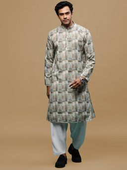Sanwara - Grey Ethnic Printed Kurta with Salwar (Set of 2)