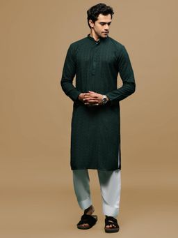 Sanwara - Deep Green Chikankari Kurta with Salwar (Set of 2)